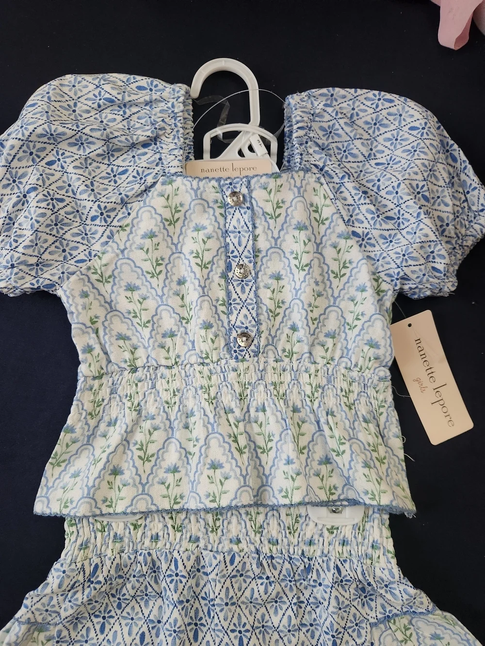 Nanette Lepore Light Blue and White Floral Girl's Matching Short Set, S4T, NWT